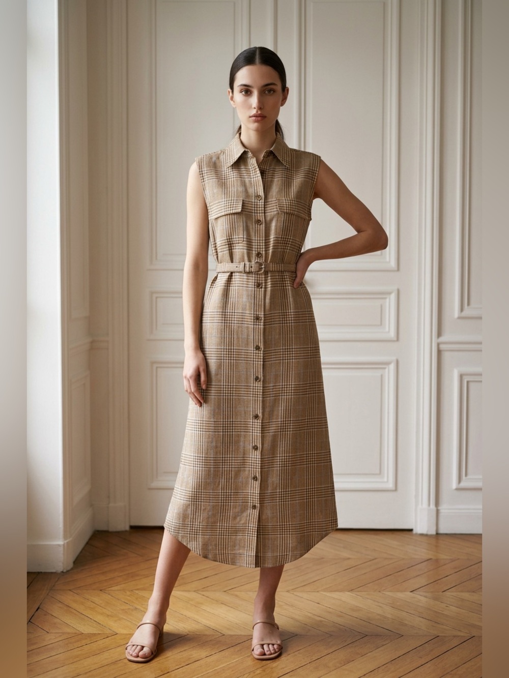 Brandon Maxwell The Lilian Plaid Linen-Cotton Midi Shirtdress